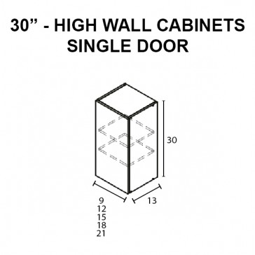 W0930 - 30" High Wall Cabinets Single Door Boxes 